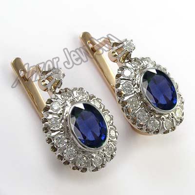 RUSSIAN Style Diamond Sapphire Earrings 585 E1144