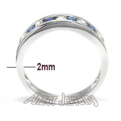 Channel Set Round Diamond and Sapphire Ring 18k R1740
