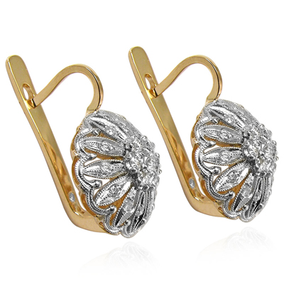 Russian Style Diamond Earrings Jewelry 14K Gold #E1172 Russian Style Diamond Earrings Jewelry 14K Gold #E1172