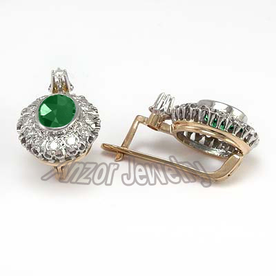RUSSIAN Style Diamond Emerald Earrings 585 E1142