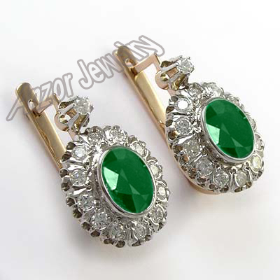 RUSSIAN Style Diamond Emerald Earrings 585 E1142