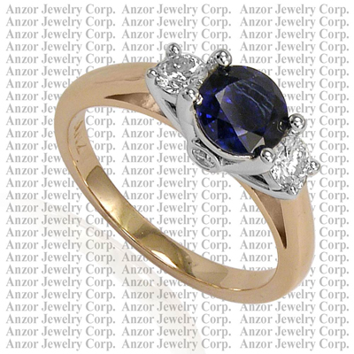 14k White Gold Sapphire Diamond Three Stone Ring R1751