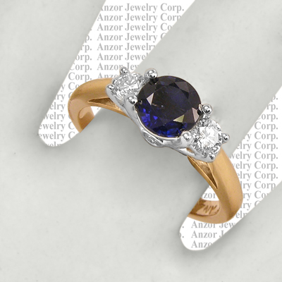 14k White Gold Sapphire Diamond Three Stone Ring R1751