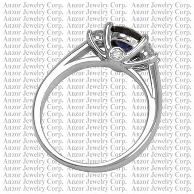 14k White Gold Sapphire Diamond Three Stone Ring R1752 14k White Gold Sapphire Diamond Three Stone Ring R1752