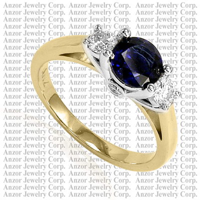 14k White Gold Sapphire Diamond Three Stone Ring R1753 14k White Gold Sapphire Diamond Three Stone Ring R1753
