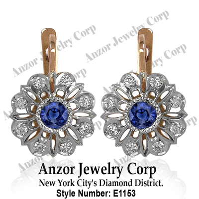 Russian Jewelry Sapphire & Diamond Earrings 14K E1153