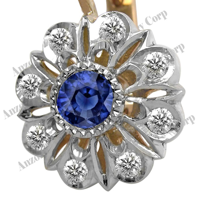 Russian Jewelry Sapphire & Diamond Earrings 14K E1153