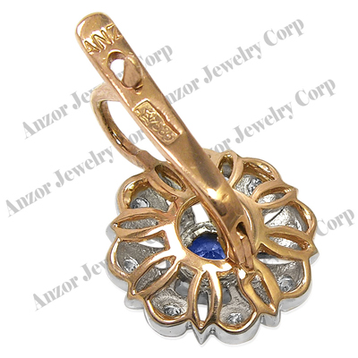 Russian Jewelry Sapphire & Diamond Earrings 14K E1153
