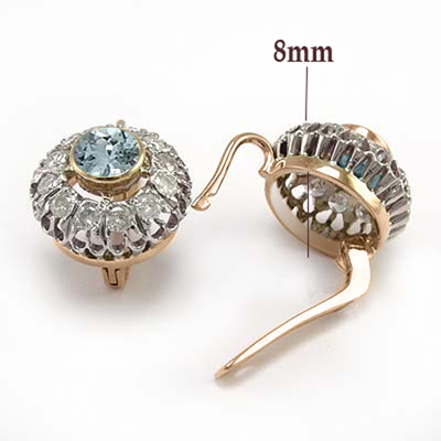 Russian Style Diamond & Aquamarine Earrings 585 E1155