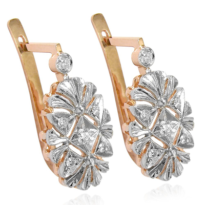 Russian Style Diamond Earrings 585 14k Gold E1163