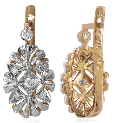 Russian Style Diamond Earrings 585 14k Gold E1163