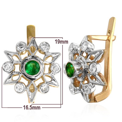 Russian Style Diamond & Emerald Earrings 585 14k E1164