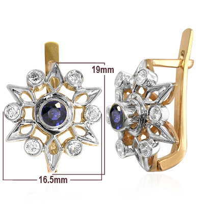 Russian Style Diamond & Sapphire Earrings 585 14k E1167 Russian Style Diamond & Sapphire Earrings 585 14k E1167