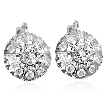 Russian Style White Sapphire Earrings 14K GOLD #E1170