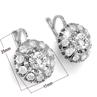 Russian Style White Sapphire Earrings 14K GOLD #E1170