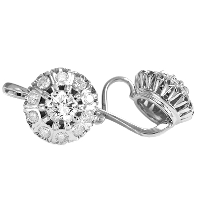 Russian Style White Sapphire Earrings 14K GOLD #E1170