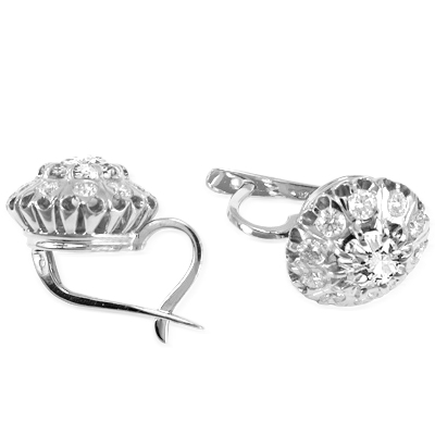 Russian Style White Sapphire Earrings 14K GOLD #E1170