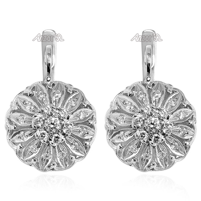 14k White Gold Diamond Earrings Russian Jewelry E1173