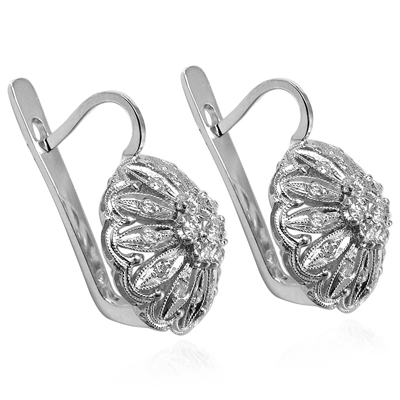 14k White Gold Diamond Earrings Russian Jewelry E1173