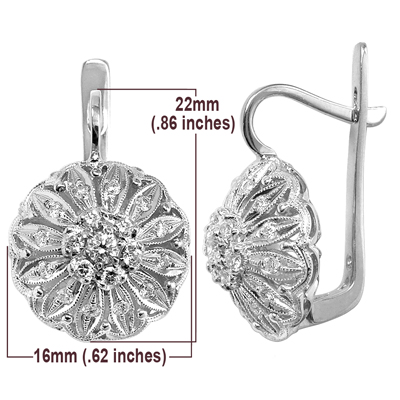 14k White Gold Diamond Earrings Russian Jewelry E1173