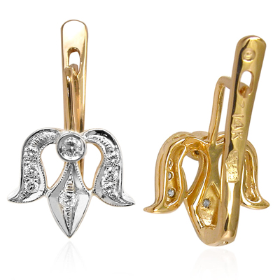 14k Rose Gold Diamond Earrings Russian Jewelry E1174