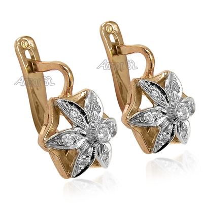 Russian Style Star Diamond Earrings 14k Gold E1181