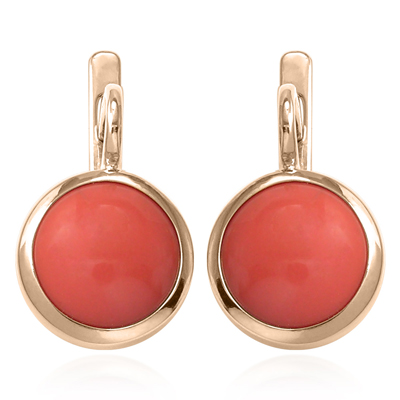 14k Solid Gold Coral Russian Style Earrings E1299