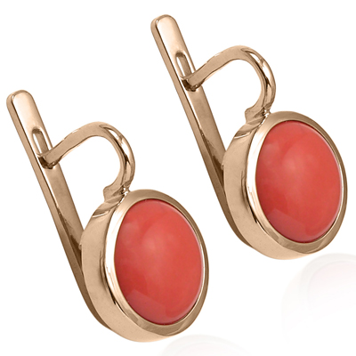 14k Solid Gold Coral Russian Style Earrings E1299