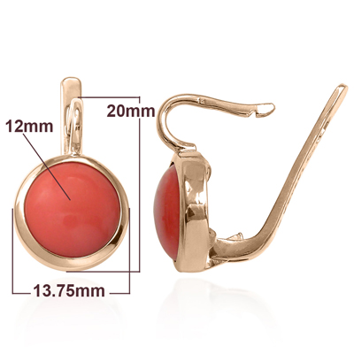14k Solid Gold Coral Russian Style Earrings E1299