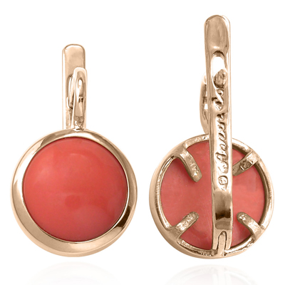 14k Solid Gold Coral Russian Style Earrings E1299