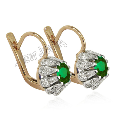 Russian Style Emerald Diamond Earrings 14k Gold E1221