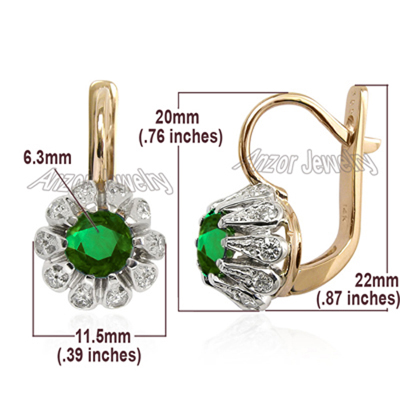 Russian Style Emerald Diamond Earrings 14k Gold E1221