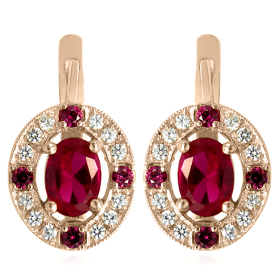 Russian Style Diamond Ruby Earrings 585 E1223