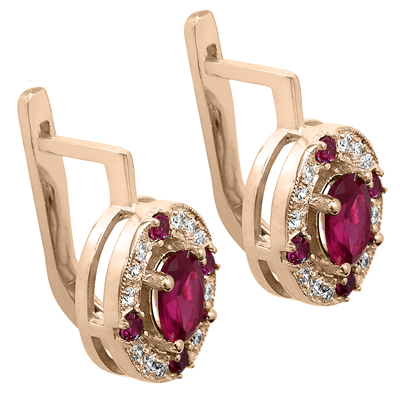 Russian Style Diamond Ruby Earrings 585 E1223