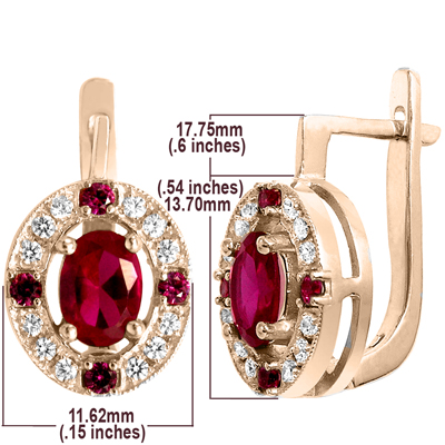 Russian Style Diamond Ruby Earrings 585 E1223