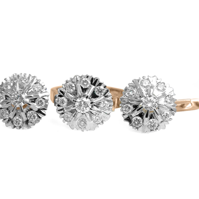 Russian Style  Diamond Ring and Earring in 14k Set #S221 Russian Style  Diamond Ring and Earring in 14k Set #S221