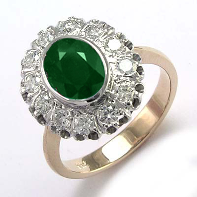 Russian Style Emerald Diamond Ring 14K R1806