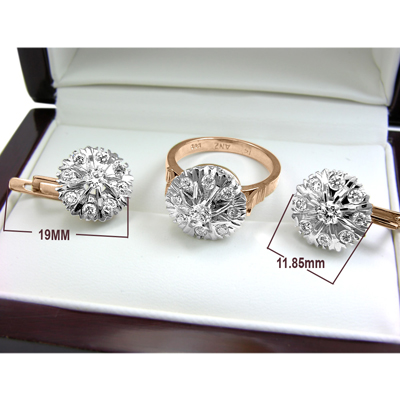 Russian Style Diamond Ring and Earring in 14k Set #S220