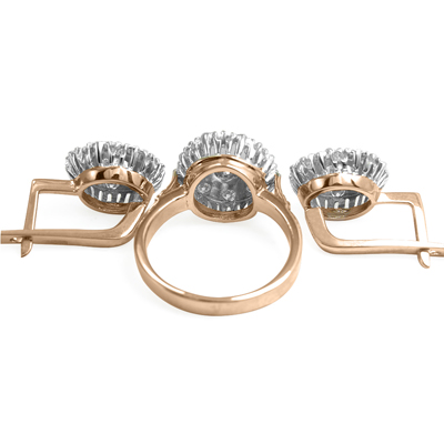 Russian Style Diamond Ring and Earring in 14k Set #S220