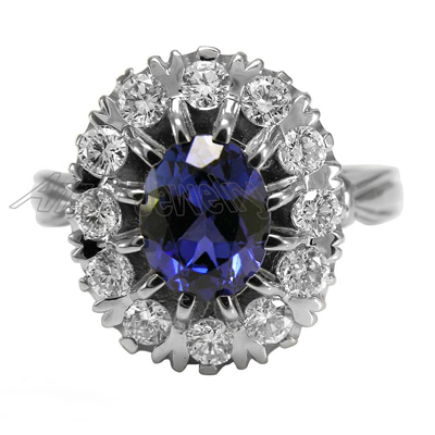 Russian Style Sapphire Diamond Ring 14K 585 R1827 Russian Style Sapphire Diamond Ring 14K 585 R1827