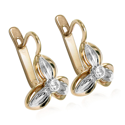 14k Gold Diamond Earrings Russian Jewelry E1186