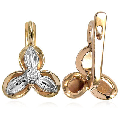 14k Gold Diamond Earrings Russian Jewelry E1186