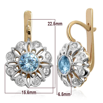 Russian Style Diamod & Aquamarine Earrings 14k E1187