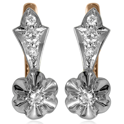 14k Gold Diamond Earrings Russian Jewelry E1201