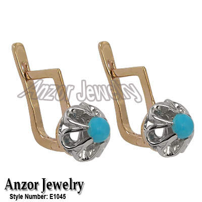 Russian Style Genuine Turquoise Earrings 585 E1203