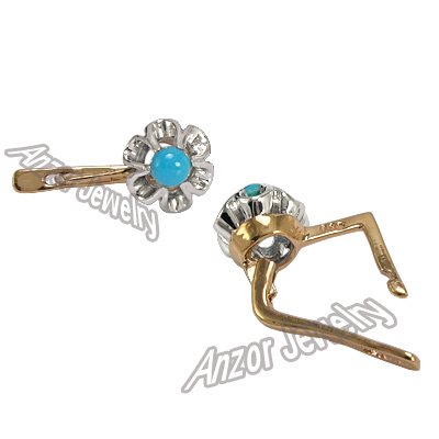 Russian Style Genuine Turquoise Earrings 585 E1203