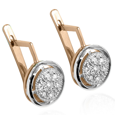 14k Rose Gold Diamond Earrings Russian Jewelry E1204