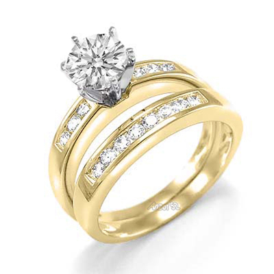 18k Gold Diamond Engagement Ring Wedding Band Set  #R1772