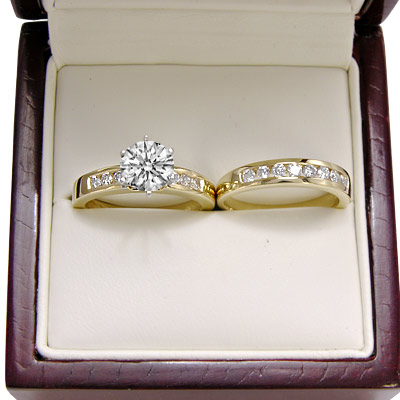 18k Gold Diamond Engagement Ring Wedding Band Set  #R1772