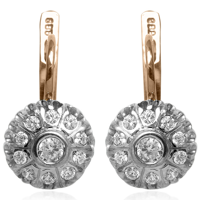 14k Rose Gold Diamond Earrings Russian Jewelry E1206